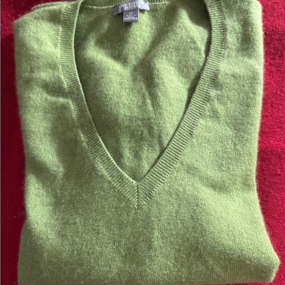 Ann Taylor Factory Green V-Neck Sweater